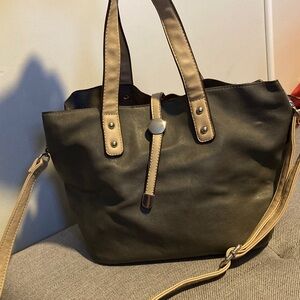 Charming Charlie Grey and Tan Tote Bag